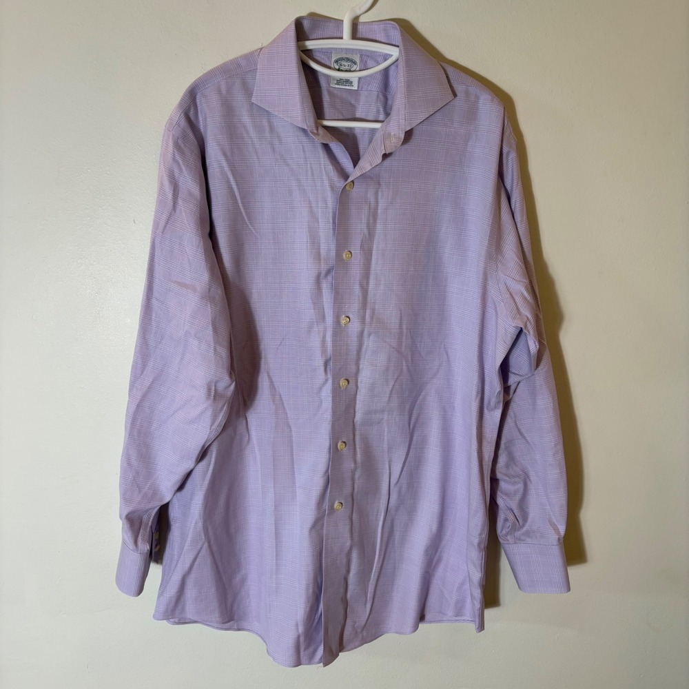 Brooks Brothers Dress Shirt Mens 16.5 33 Purple Regent Fit Glen Plaid‎ Supima
